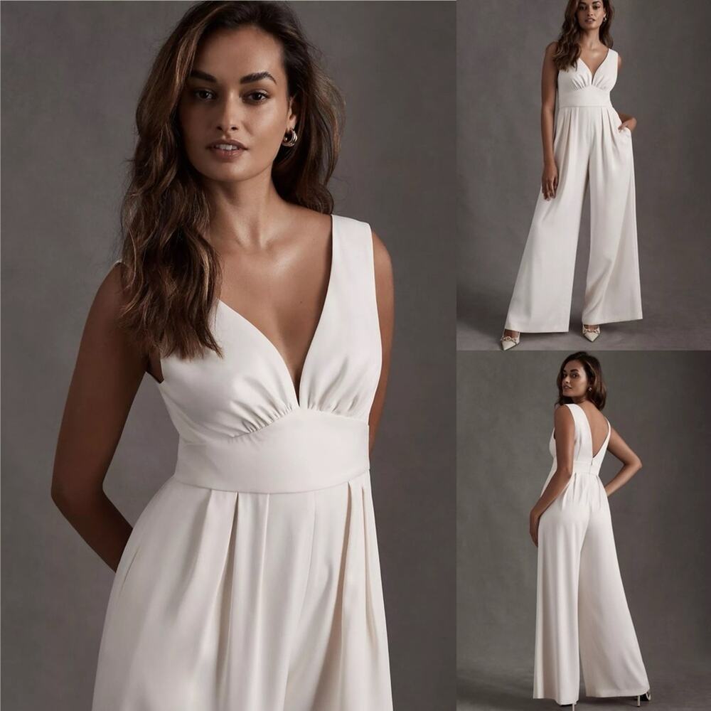 Sachin and Babi V-neck Pleated Wide Leg Jumpsuit Wedding